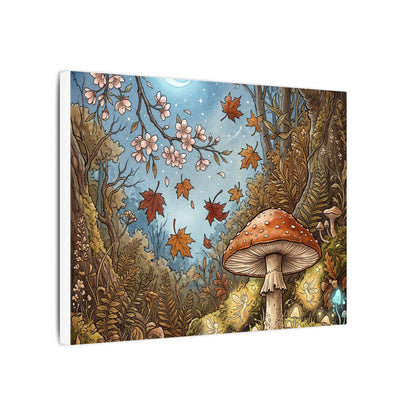 Autumn Cherry Blossom Mushroom Illustration Canvas Art | Enchanting Decor