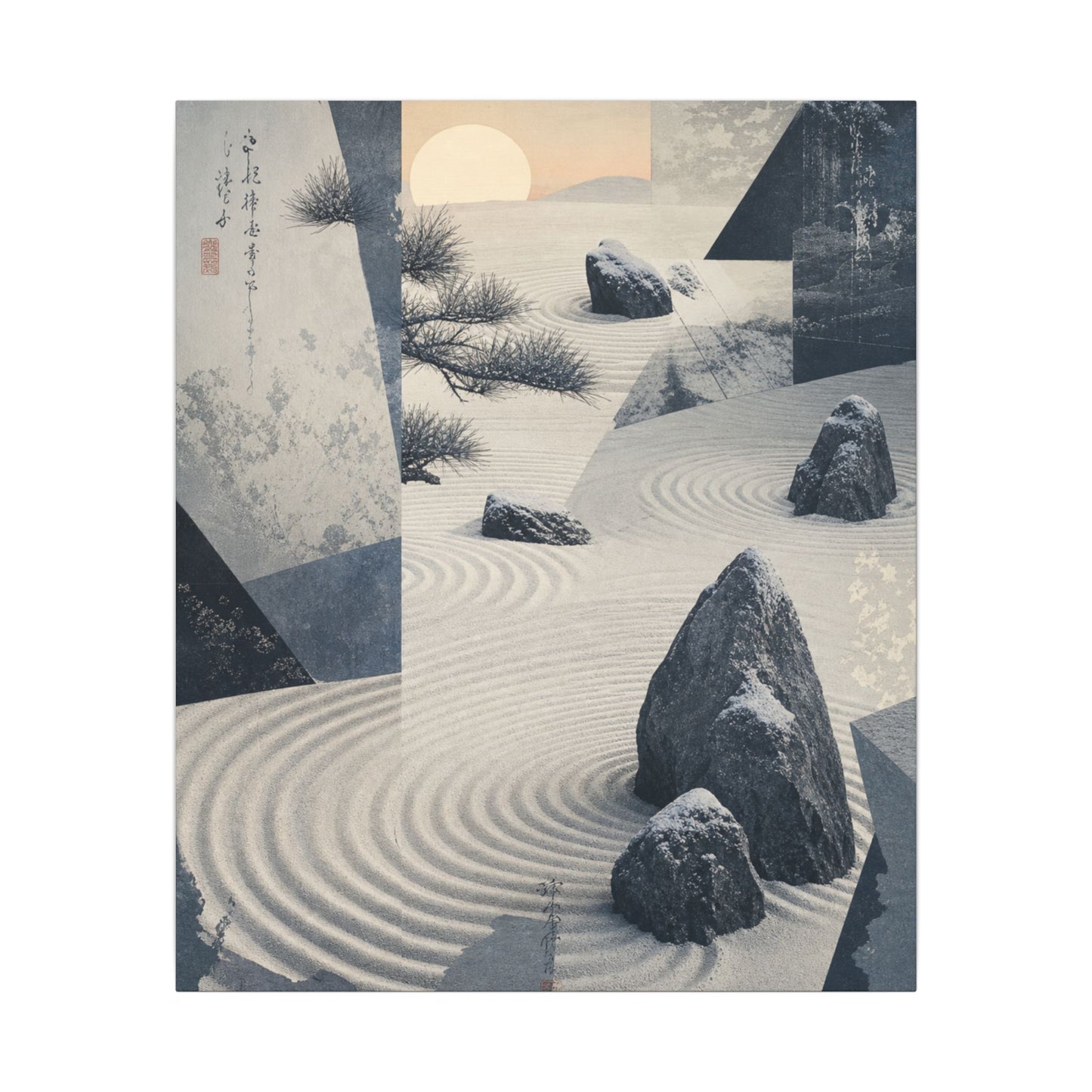 Seijaku Rock Garden Canvas Art - Zen Ukiyo E Inspired