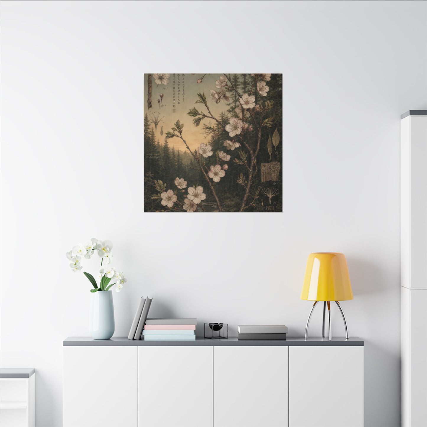 Spring Cherry Blossom Herbarium Canvas Art | Nostalgic Decor