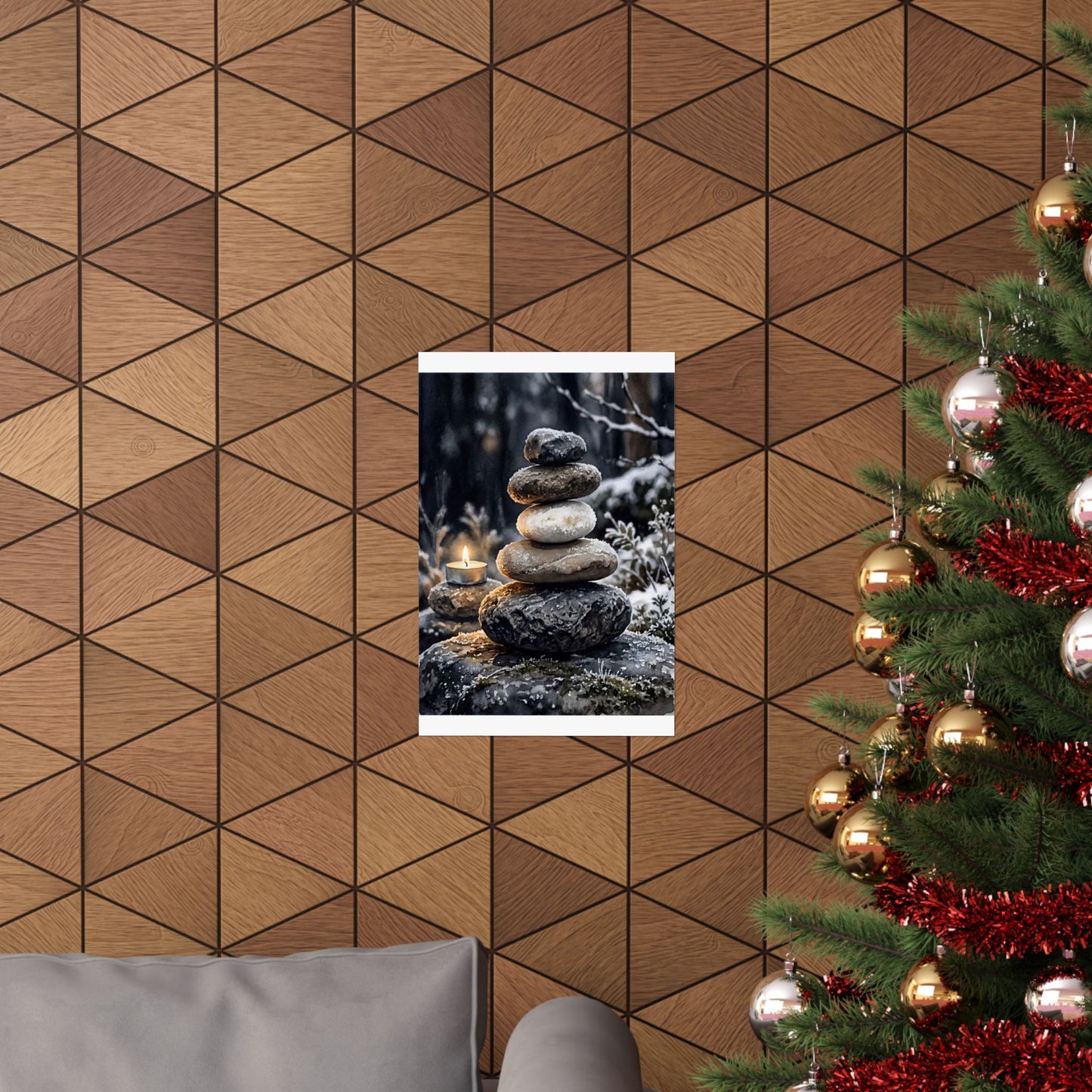River Stones Wall Art Print | Winter Japandi Watercolor Art