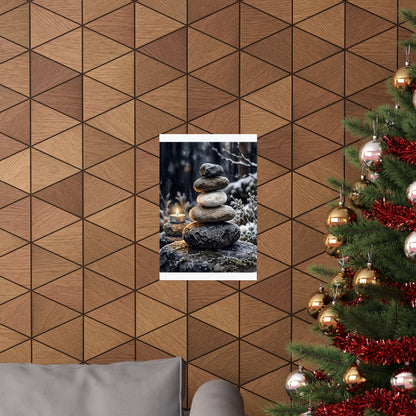 River Stones Wall Art Print | Winter Japandi Watercolor Art