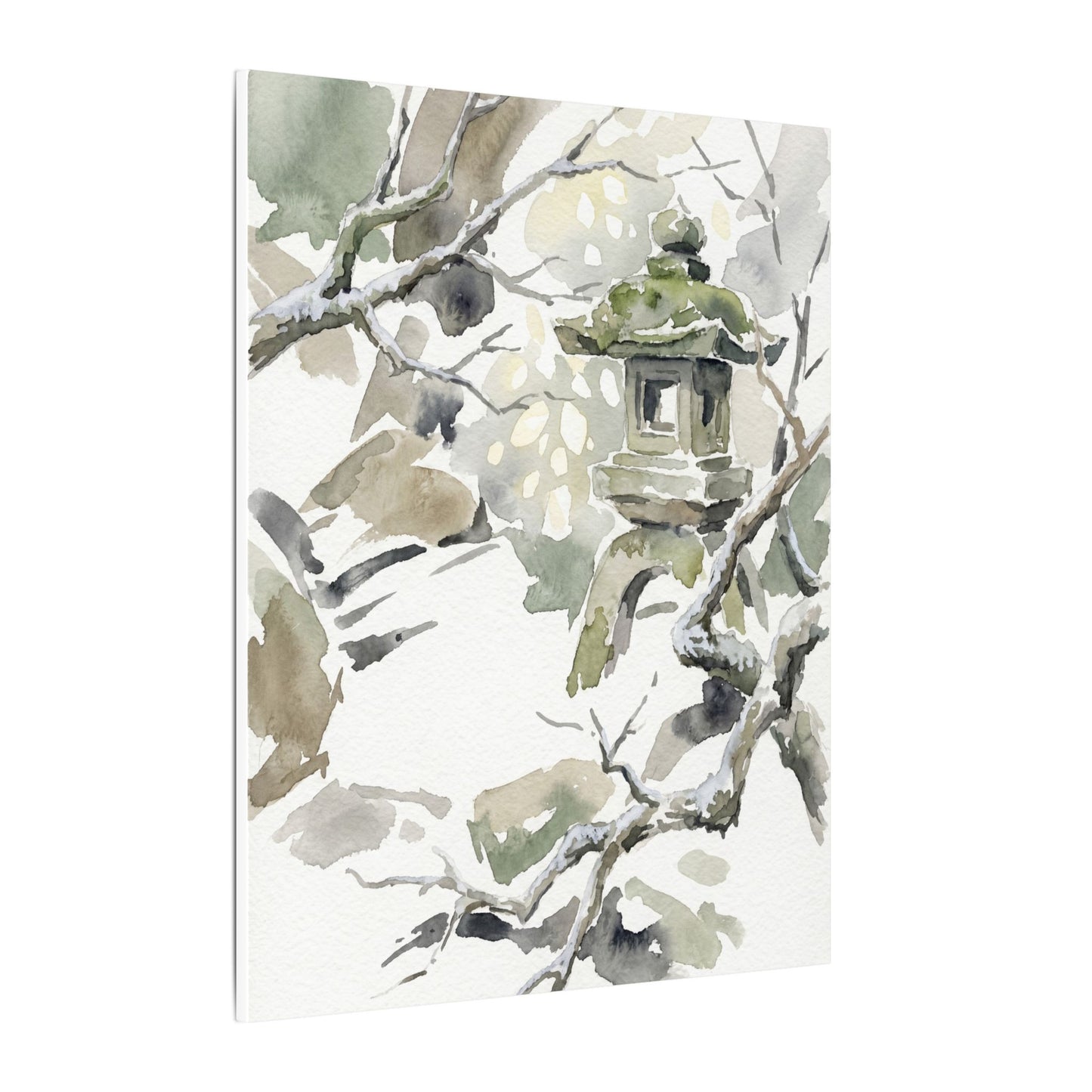 Elegant Stone Lantern Canvas Art - Watercolor Japandi