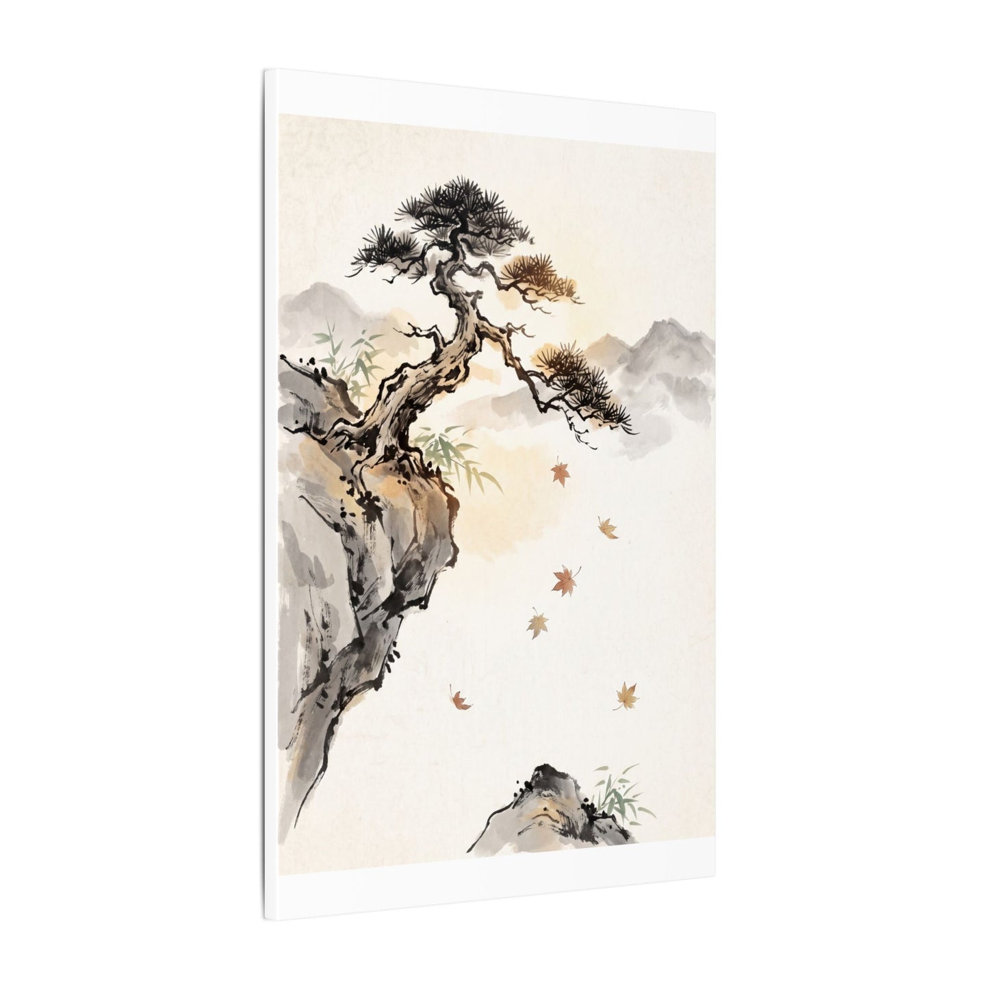 Peaceful Pine Tree Canvas Art - Sumi E Zen