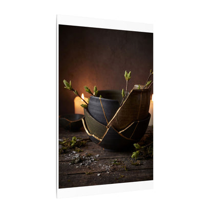 Broken Pottery Spring Canvas Art | Dark Japandi Luxurious Design