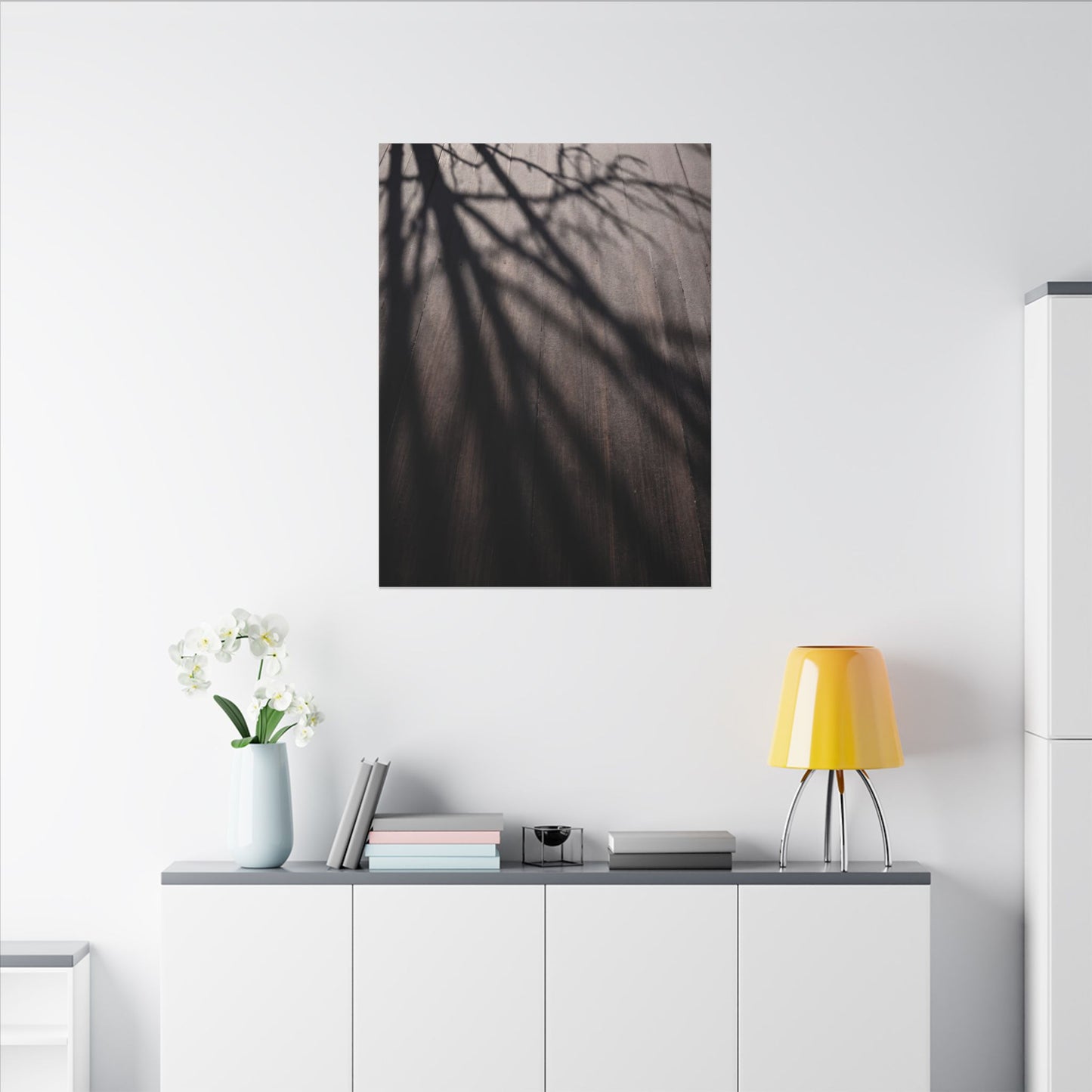 Dark Japandi Shadow Play in Dawn | Moody Minimal Canvas Art