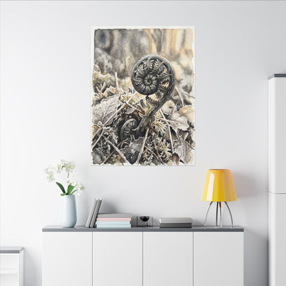 Japandi Fern Unfurling in Golden Hour | Watercolor Canvas Art