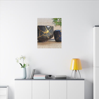 Tea Ceremony Crackle Gold Canvas Art | Philosophical Kintsugi Art