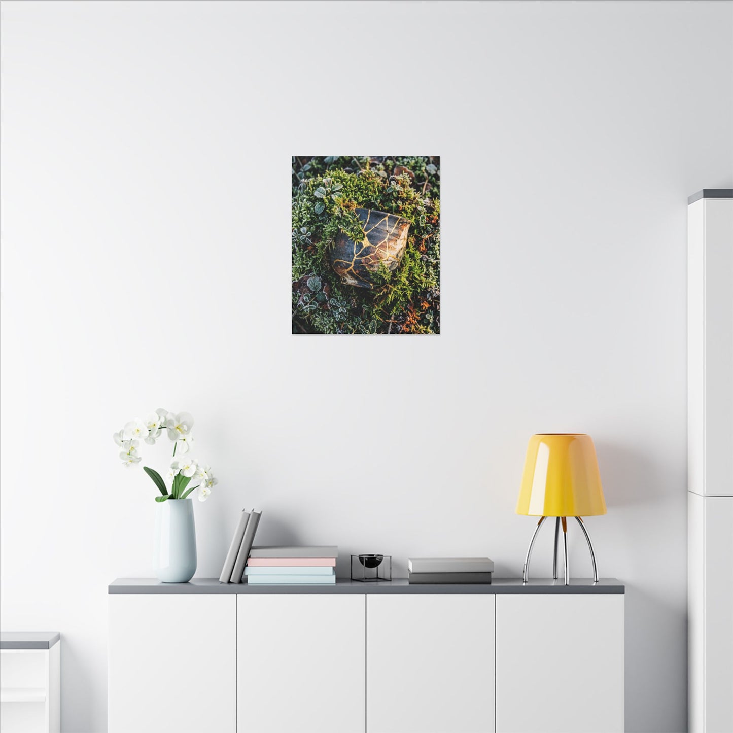 Artful Moss Close Up Canvas Art - Gold Repair Kintsugi