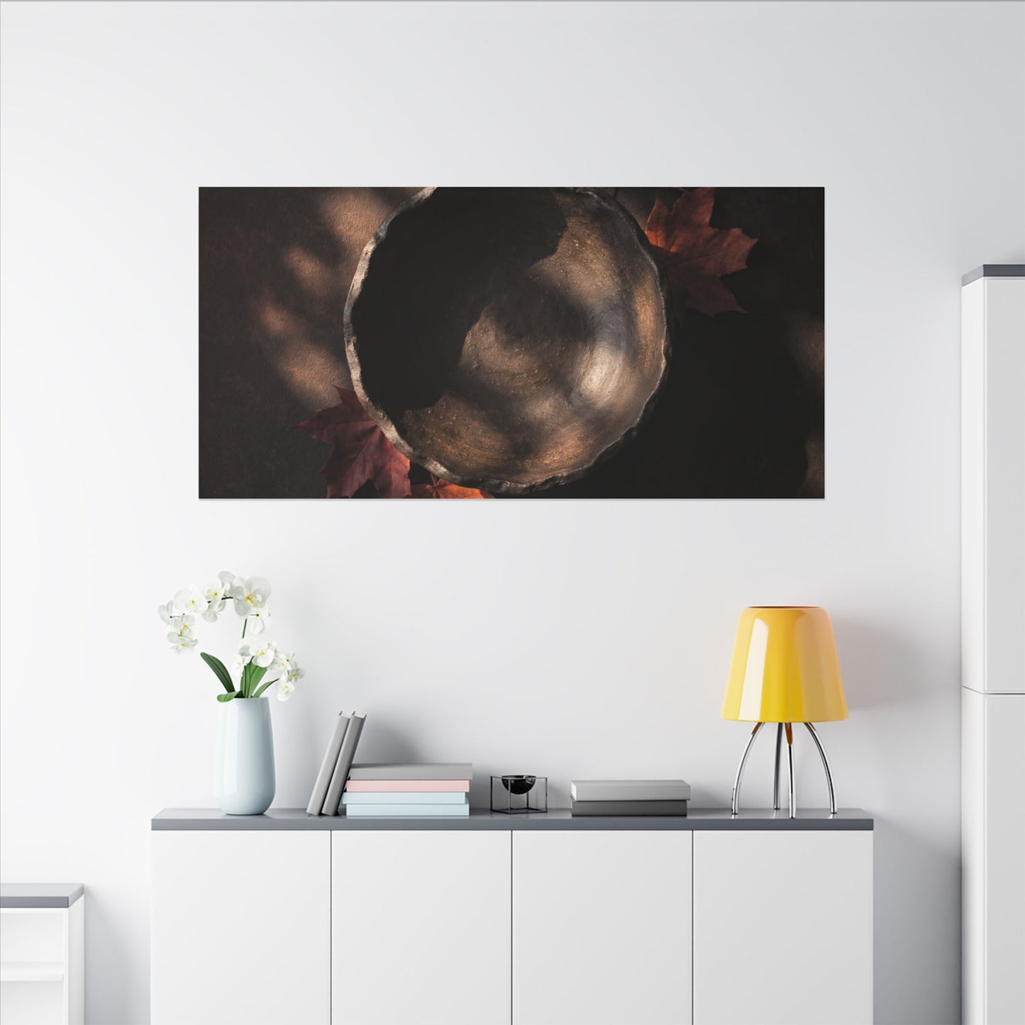Ceramic Bowl Canvas Art | Autumn Dark Japandi Dark Texture Art