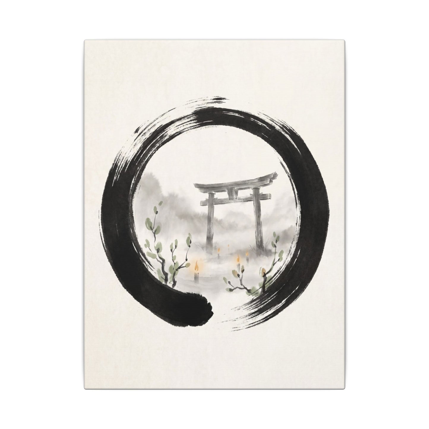 Spring Torii Gate Enso Canvas Art | Tranquil Decor
