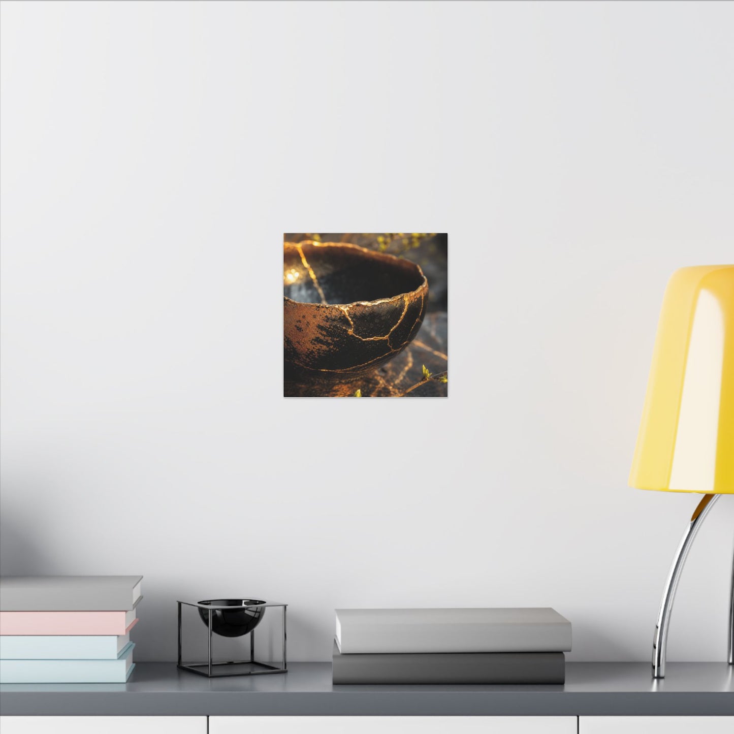 Kintsugi Ceramic Bowl in Golden Hour | Gold Vein Canvas Art