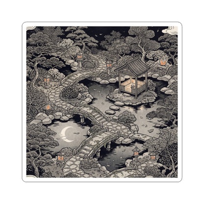Calm Moonlit Garden Sticker - Ukiyo E Inspired Zen Art Print