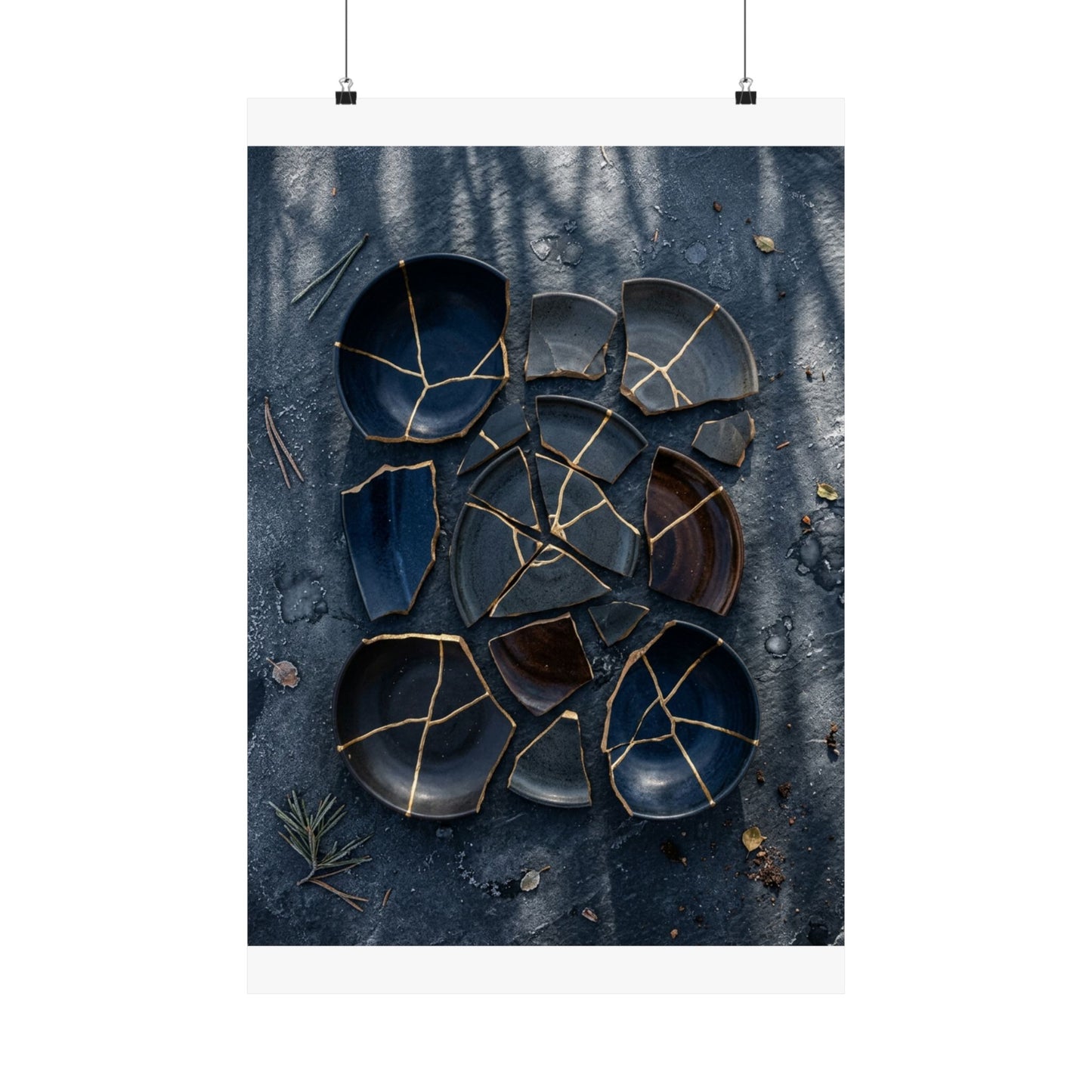 Broken Pottery Wall Art Print | Winter Dark Japandi Shadow Zen Art
