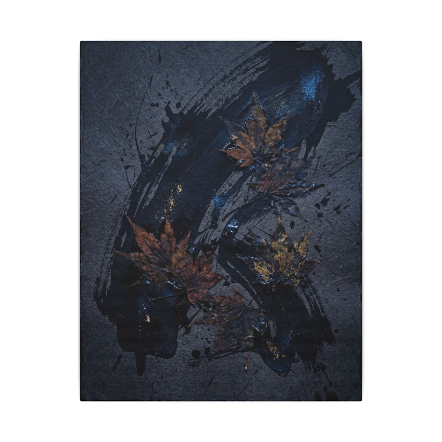 Sophisticated Ink Brushstroke Canvas Art - Dark Texture Dark Japandi