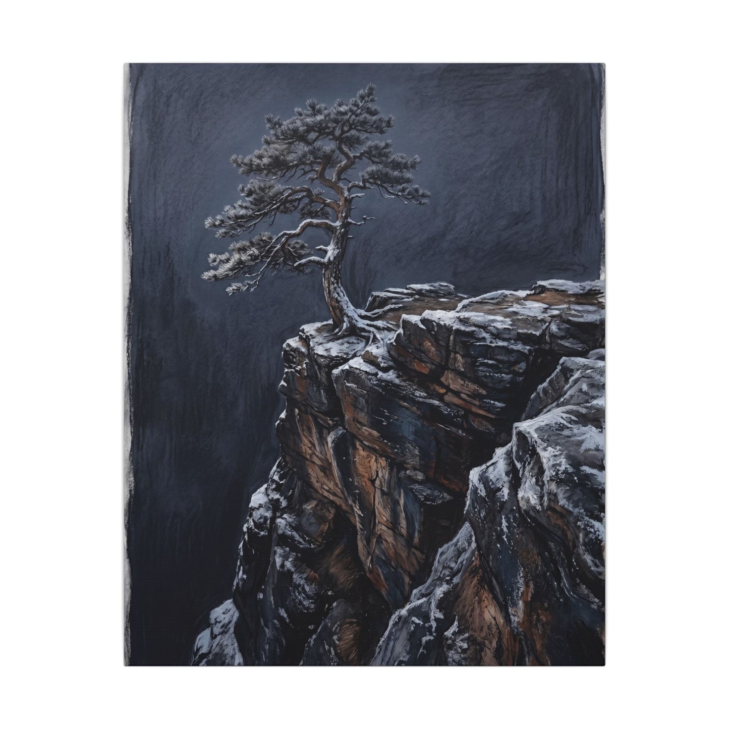 Dark Japandi Pine Tree in Dawn | Dark Texture Canvas Art