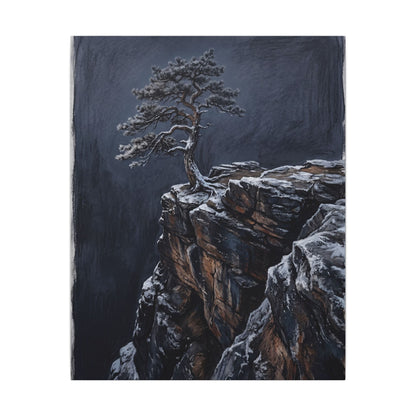 Dark Japandi Pine Tree in Dawn | Dark Texture Canvas Art