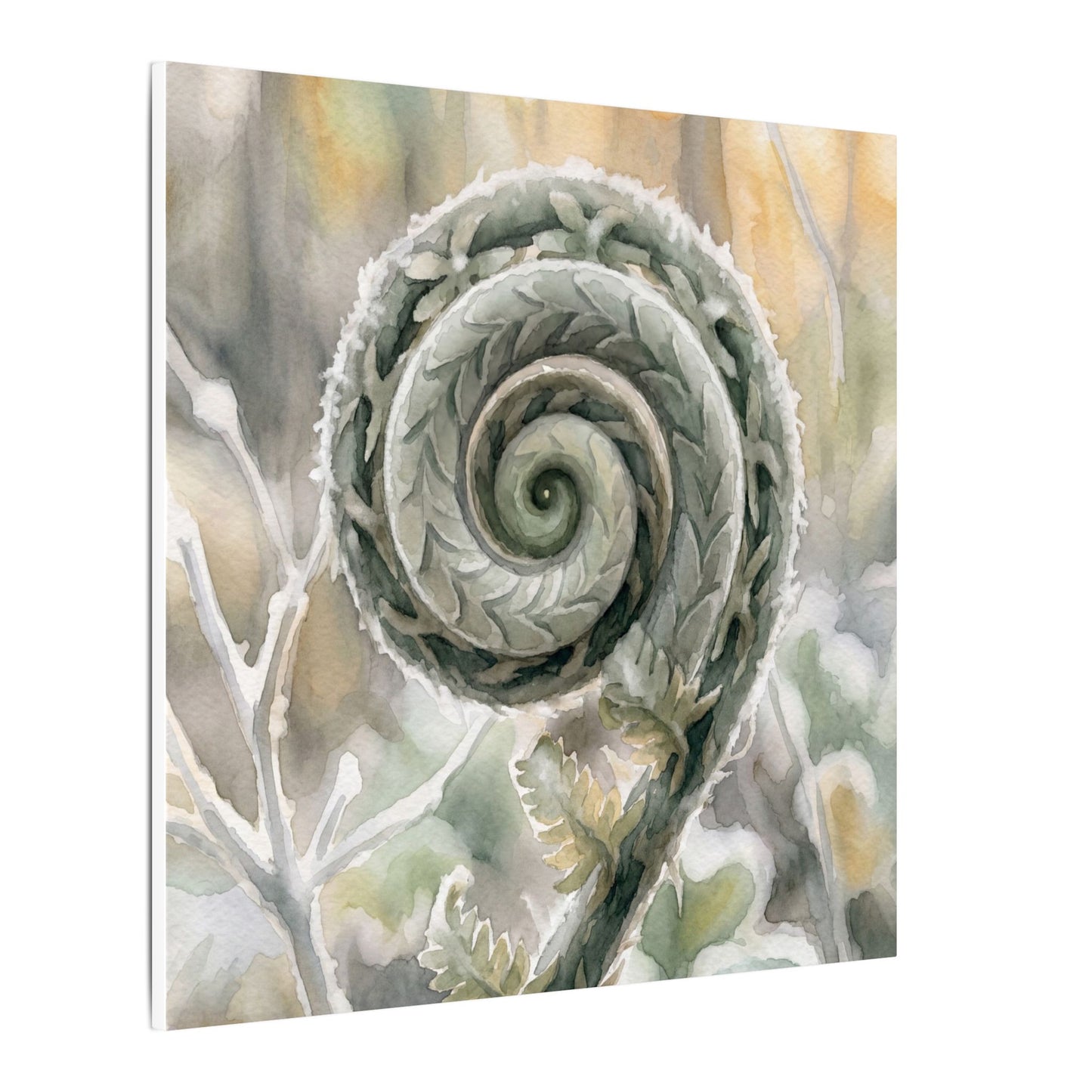 Winter Fern Unfurling Watercolor Canvas Art | Cozy Decor