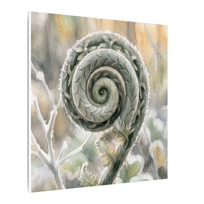 Winter Fern Unfurling Watercolor Canvas Art | Cozy Decor