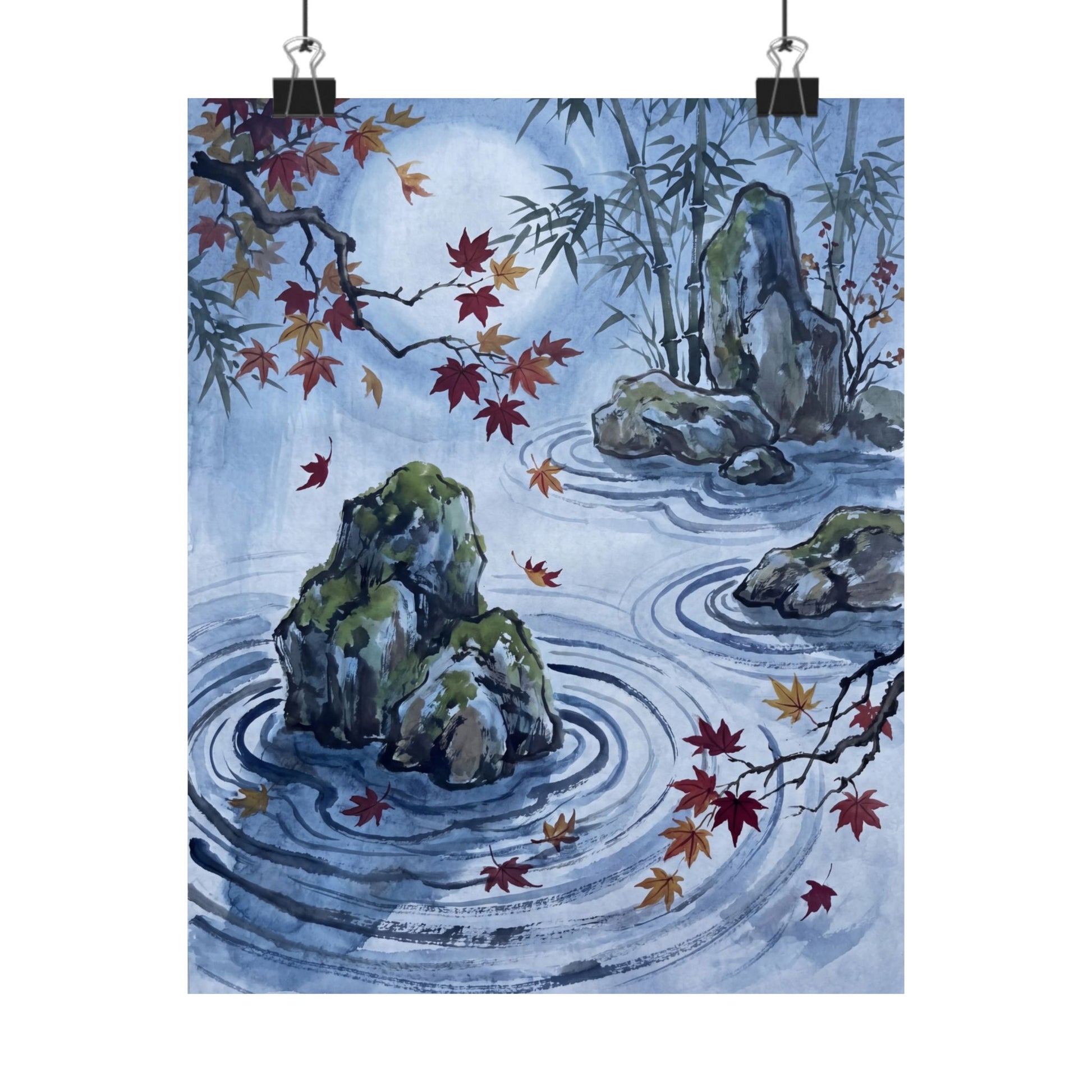 Rock Garden Sumi E Wall Art Print | Peaceful Zen Art Art Print