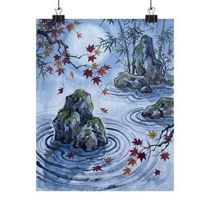 Rock Garden Sumi E Wall Art Print | Peaceful Zen Art Art Print
