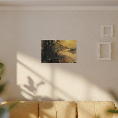 Tea Ceremony Sumi E Canvas Art | Contemplative Zen Art