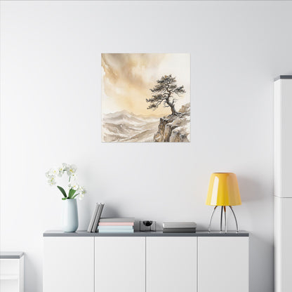 Pine Tree Canvas Art | Winter Japandi Watercolor Art