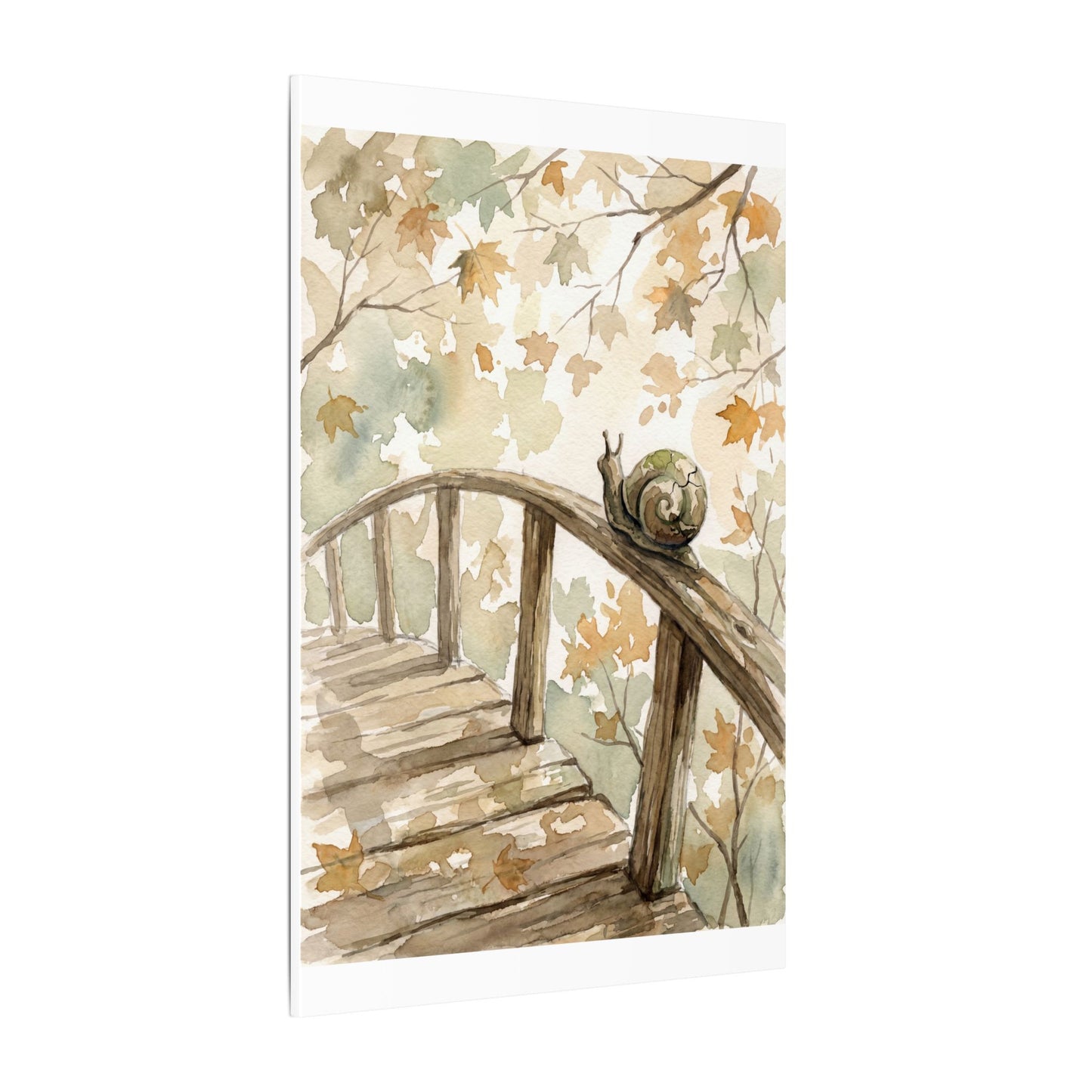 Wooden Bridge Canvas Art | Autumn Japandi Watercolor Art