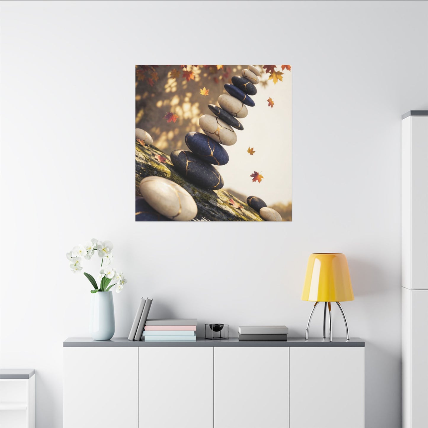 Ma River Stones Canvas Art - Kintsugi Gold Vein