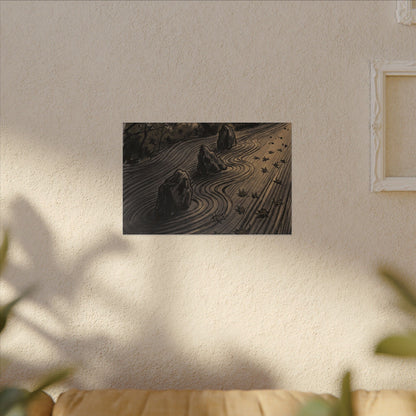 Rock Garden Canvas Art | Autumn Dark Japandi Charcoal Ink Art