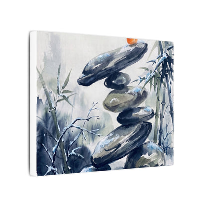 Zen River Stones in Moonlight | Sumi E Canvas Art