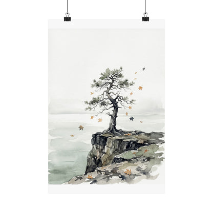 Autumn Pine Tree Watercolor Wall Art Print | Earthy Decor