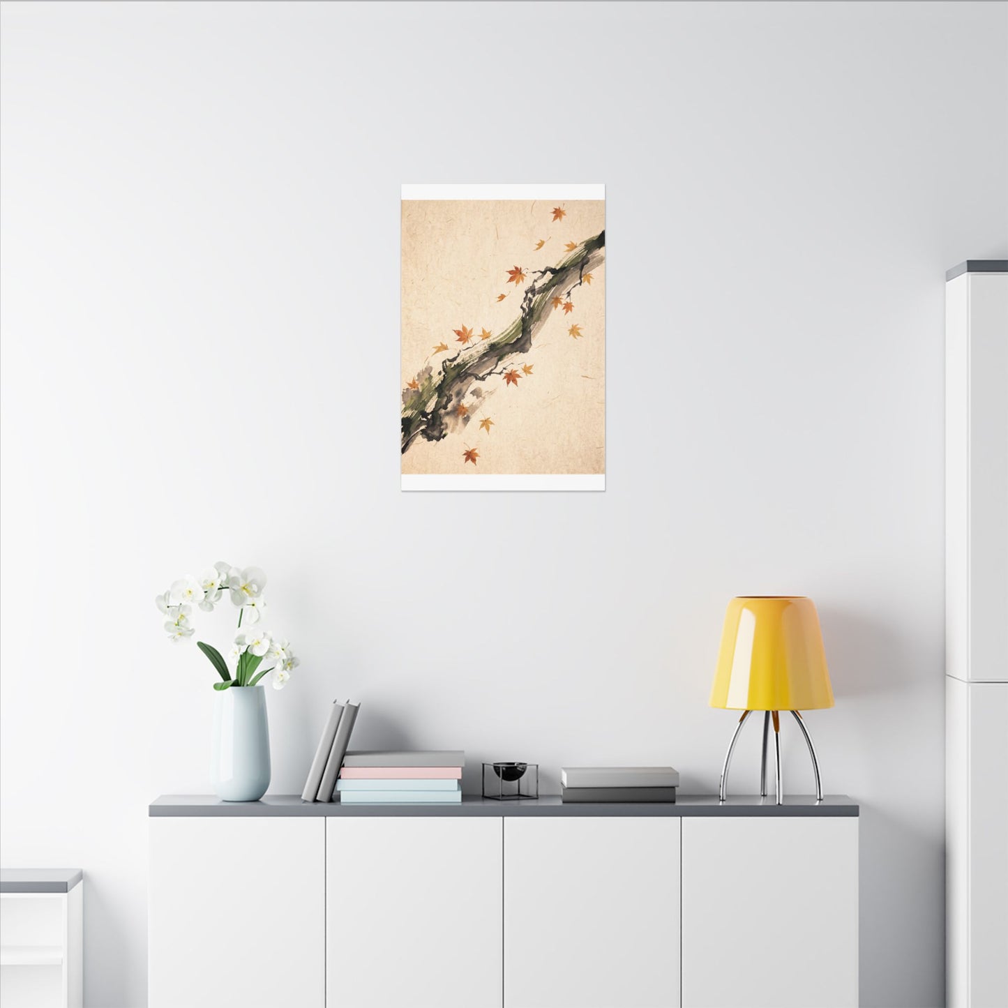Ink Brushstroke Autumn Canvas Art | Zen Calm Design