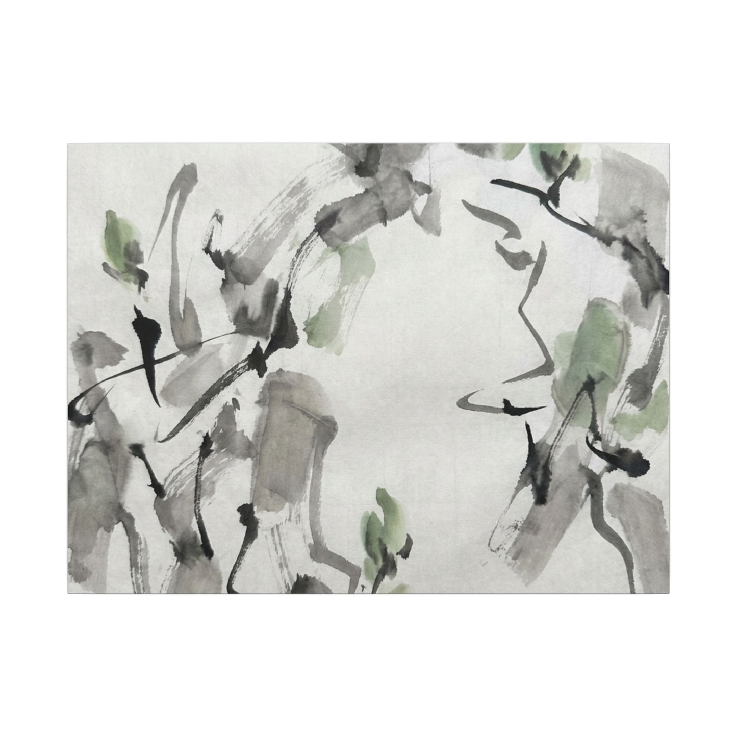 Zen Ink Brushstroke in Overcast | Sumi E Canvas Art Art Print
