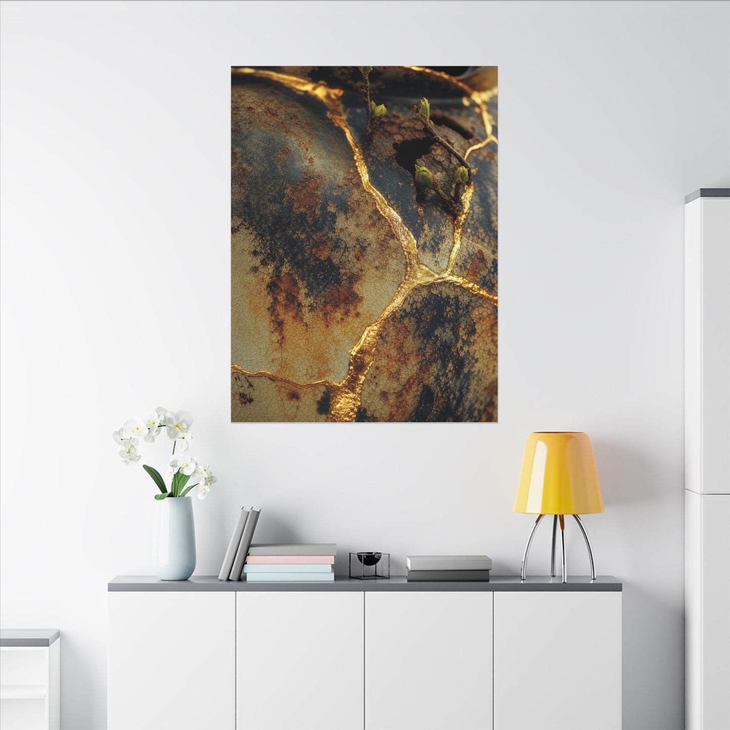 Datsuzoku Rust Patina Canvas Art - Kintsugi Crackle Gold