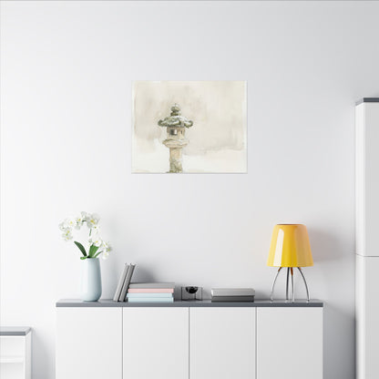 Stone Lantern Winter Canvas Art | Japandi Earthy Design