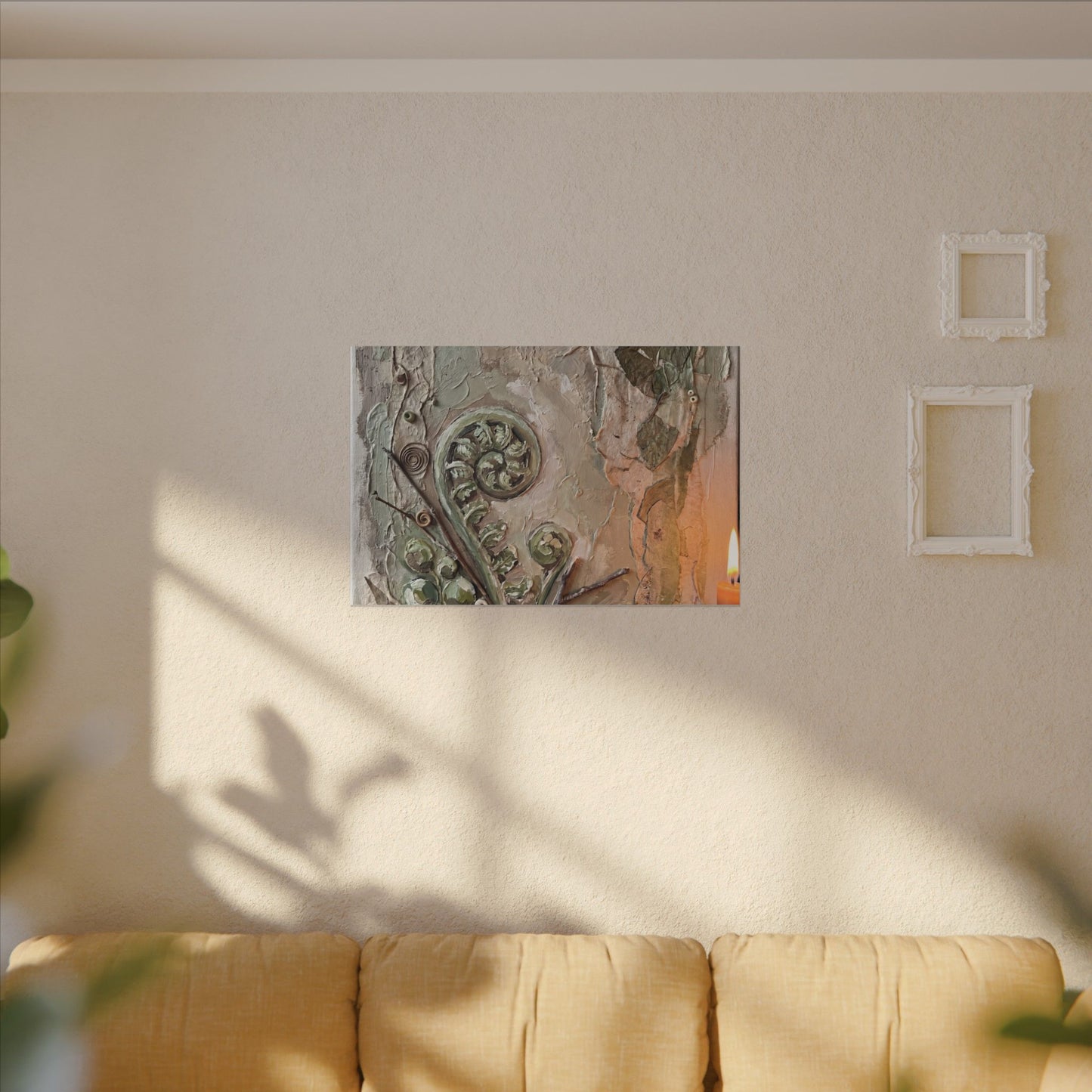Japandi Fern Unfurling in Candlelight | Texture Canvas Art