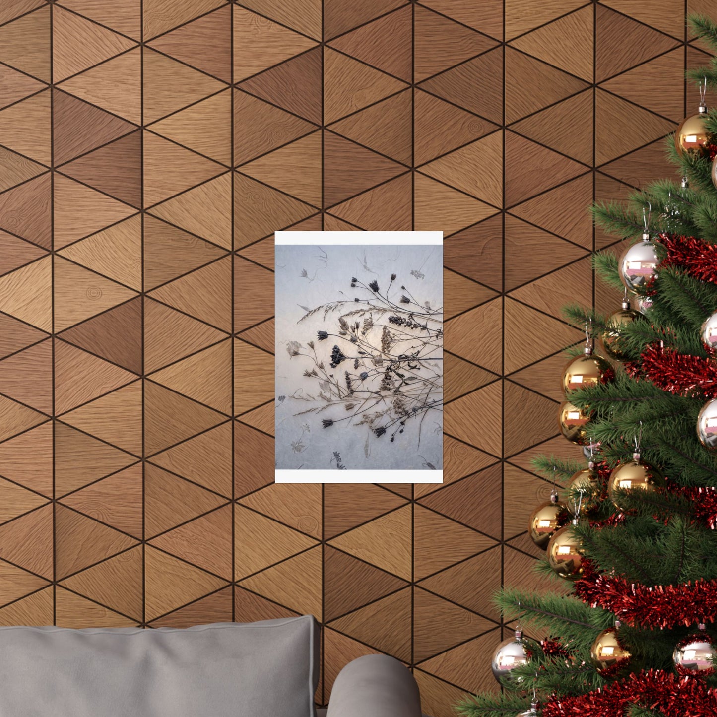 Winter Dried Flowers Japanese Pattern Wall Art Print | Warm Decor