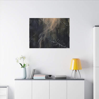 Incense Smoke Winter Canvas Art | Dark Japandi Moody Design