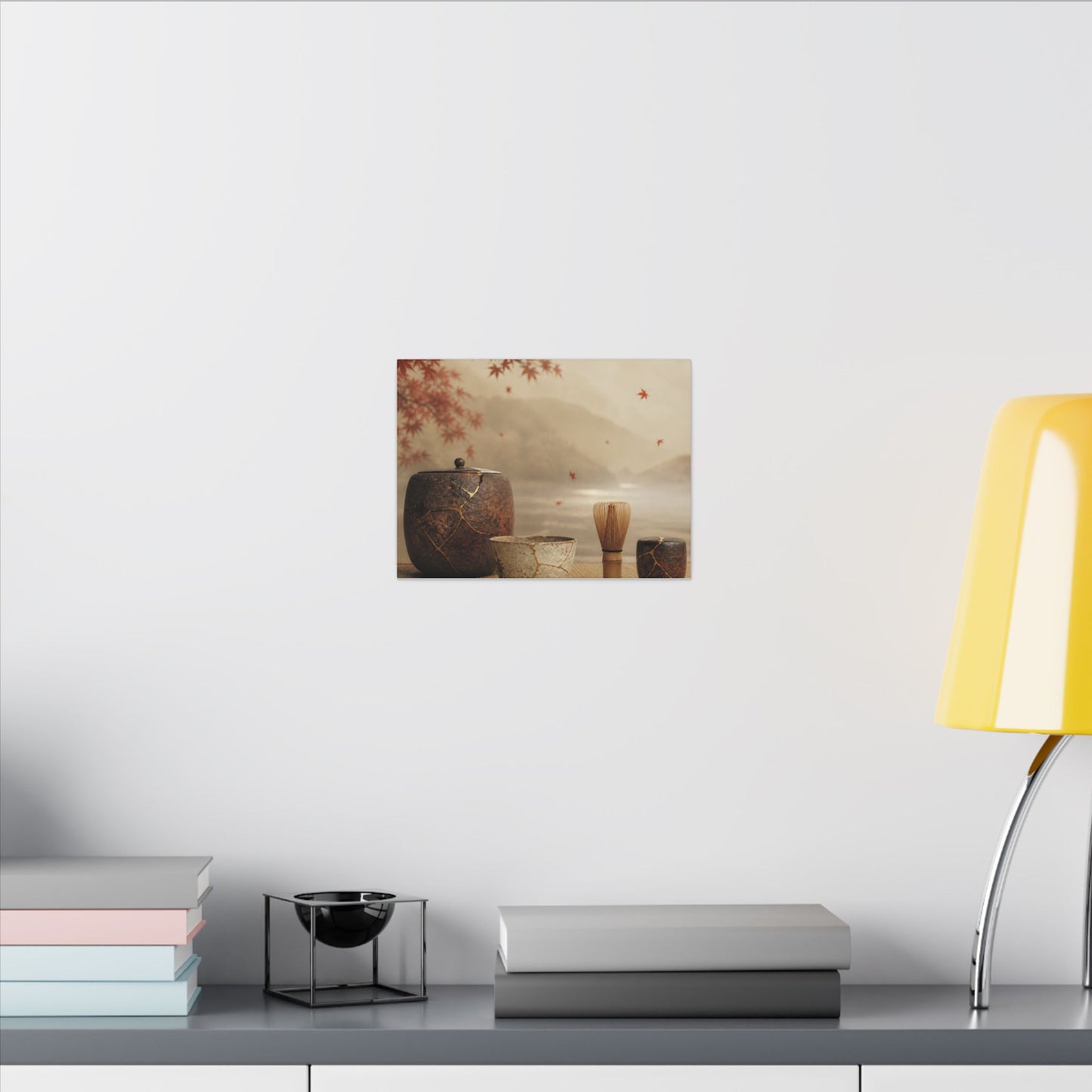 Tea Ceremony Canvas Art | Autumn Kintsugi Gold Vein Art