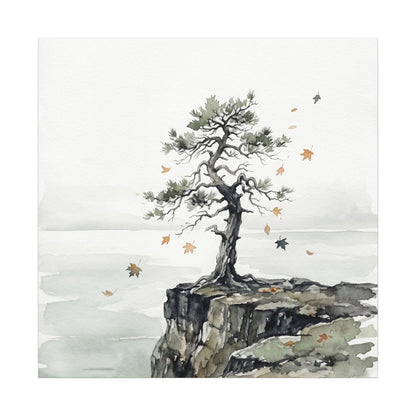 Japandi Pine Tree in Overcast | Watercolor Canvas Art