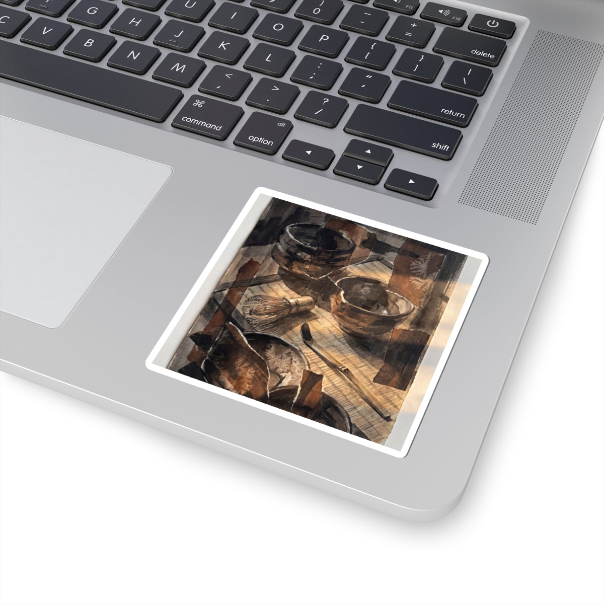 Tea Ceremony Charcoal Ink Sticker | Sophisticated Dark Japandi Art