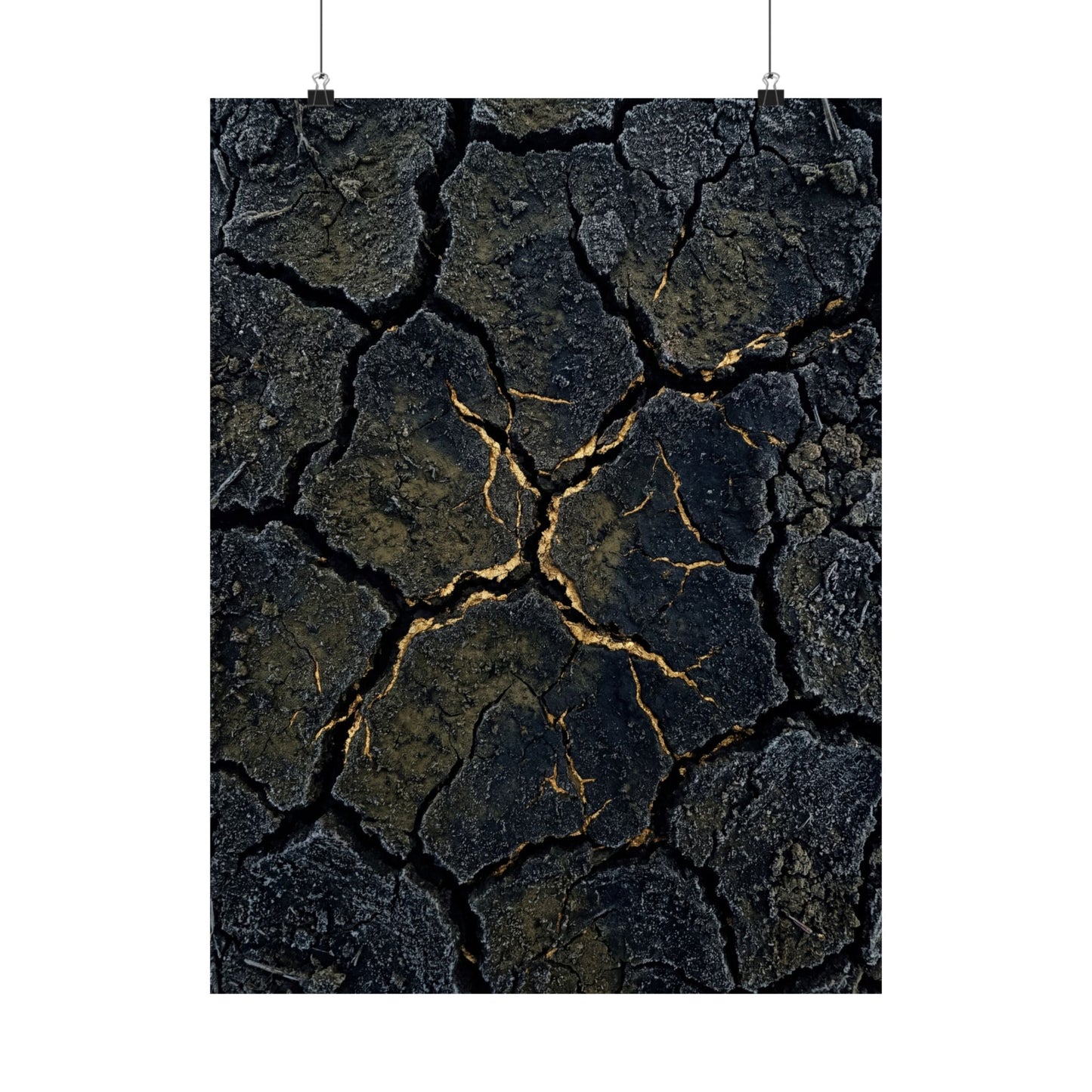 Cracked Earth Winter Wall Art Print | Dark Japandi Moody Design Art Print