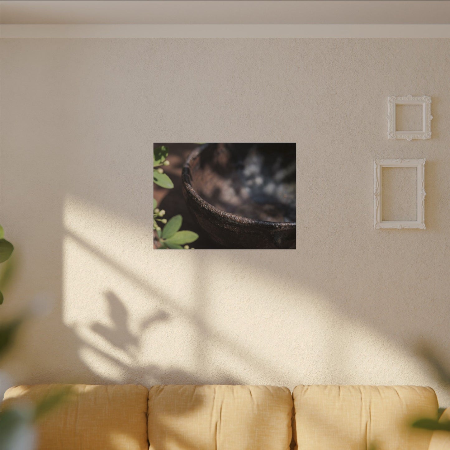 Ceramic Bowl Shadow Zen Canvas Art | Moody Dark Japandi Art