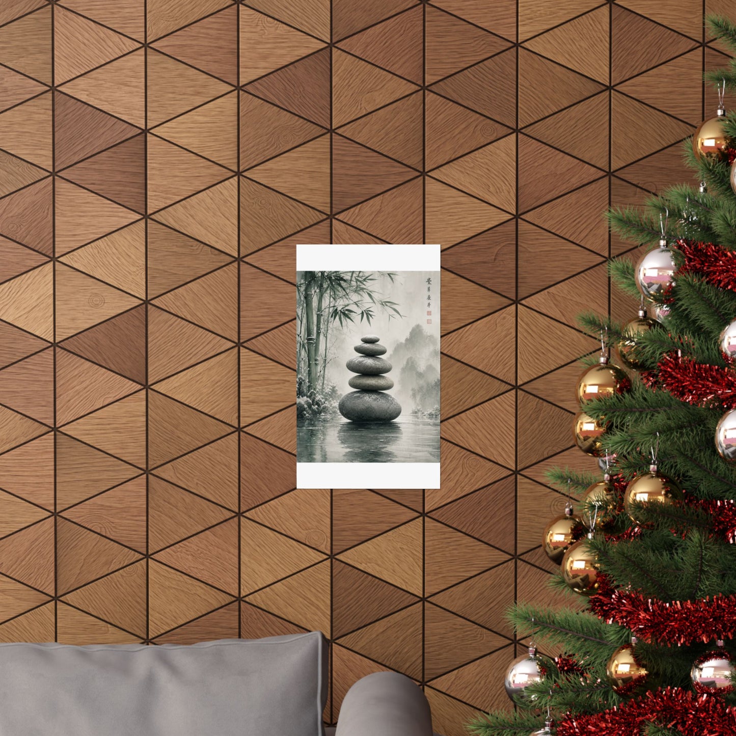 River Stones Sumi E Wall Art Print | Tranquil Zen Art