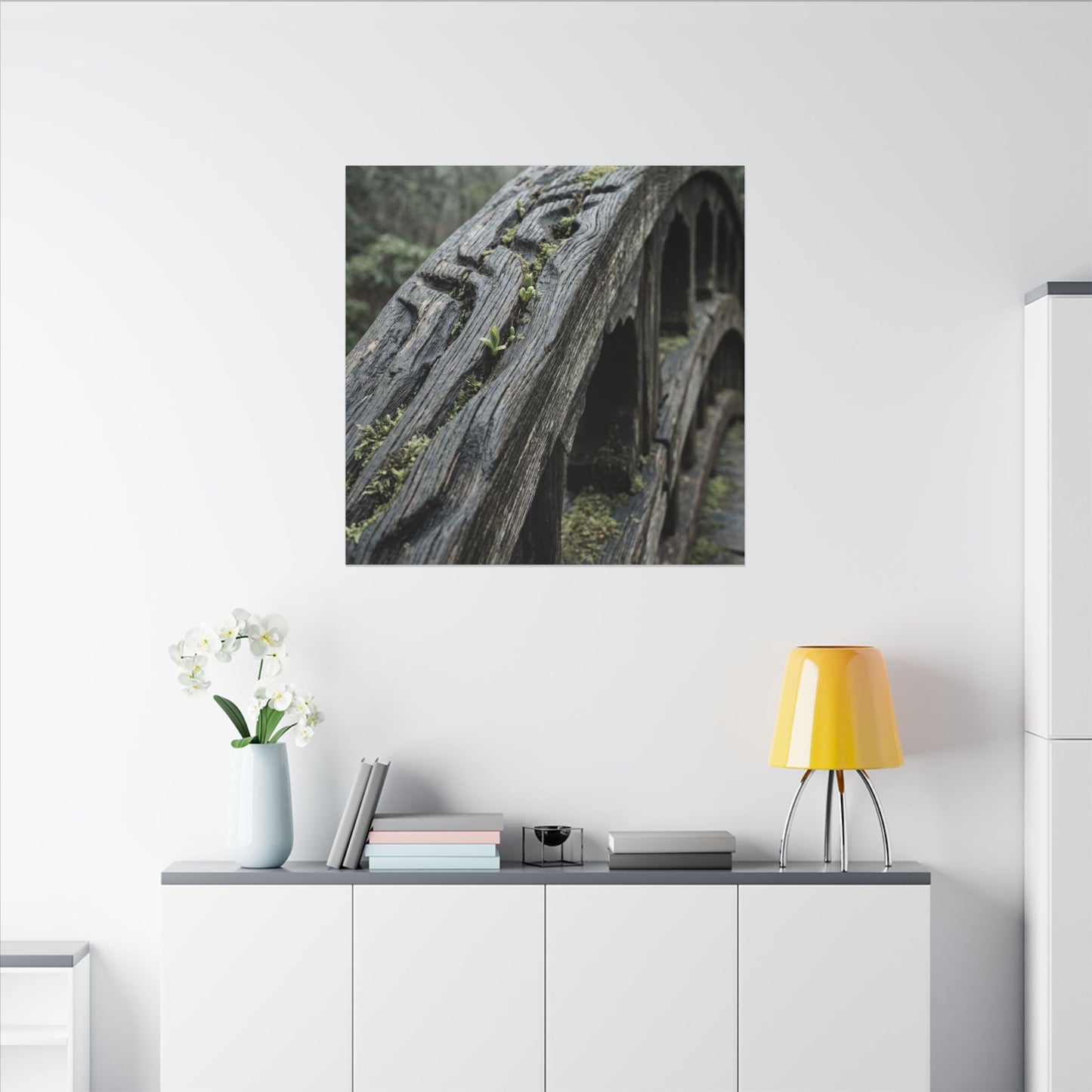 Overcast Wooden Bridge Canvas Art - Japandi Kanso