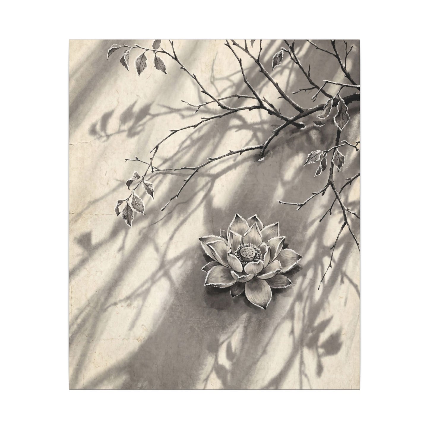 Winter Lotus Flower Sumi E Canvas Art | Contemplative Decor
