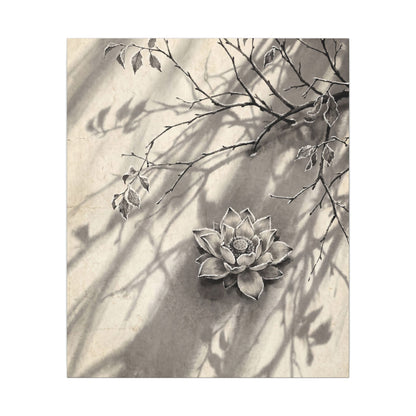 Winter Lotus Flower Sumi E Canvas Art | Contemplative Decor