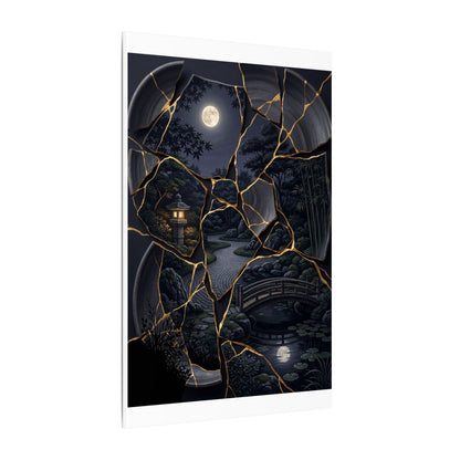 Kintsugi Moonlit Garden in Golden Hour | Gold Repair Canvas Art