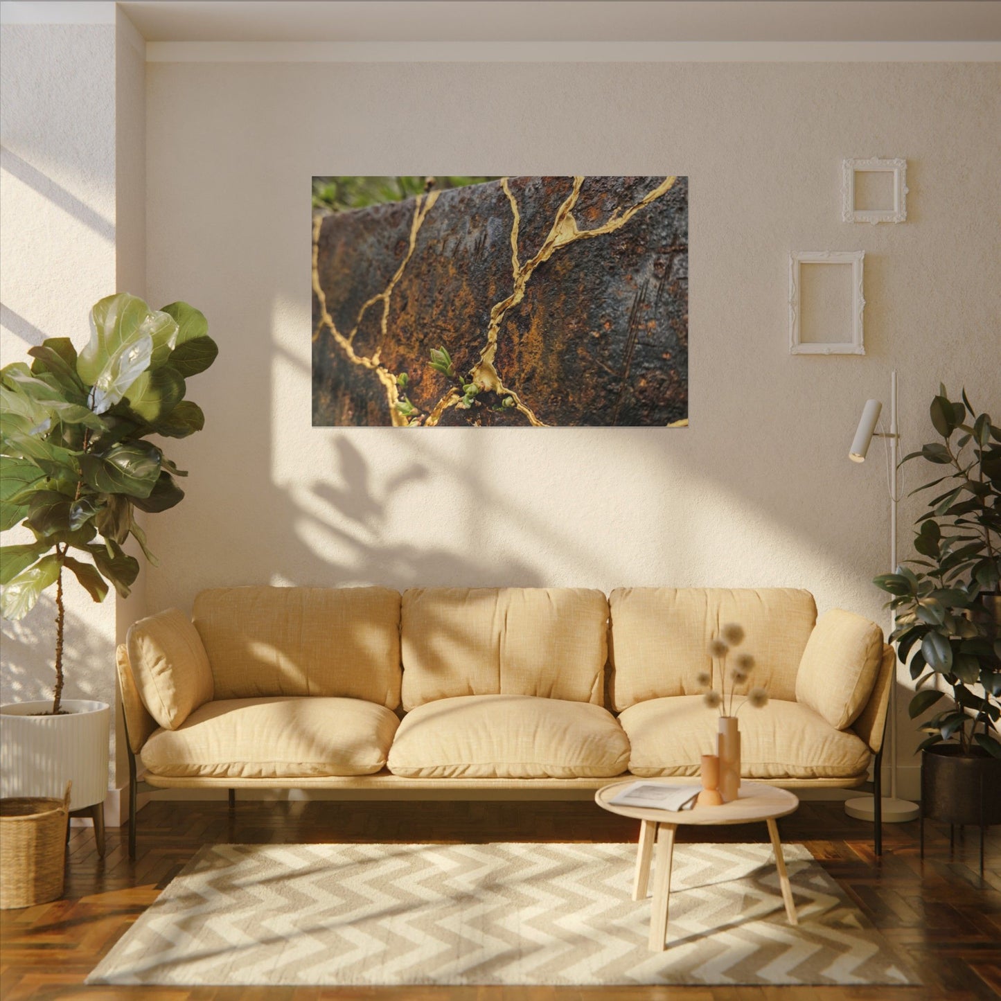 Mono No Aware Rust Patina Canvas Art - Kintsugi Gold Repair