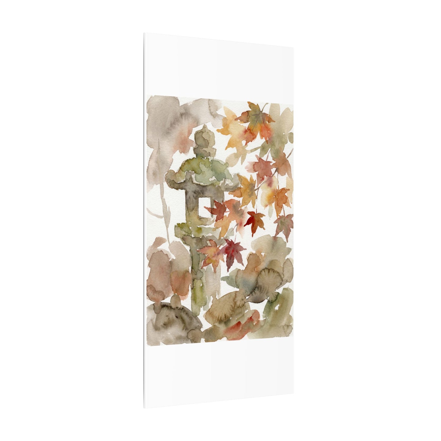 Stone Lantern Watercolor Canvas Art | Earthy Japandi Art